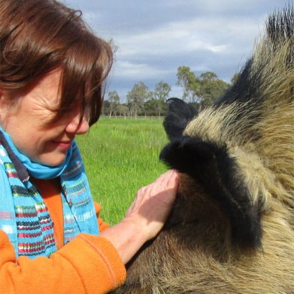 Photo of Lisa patting an animal